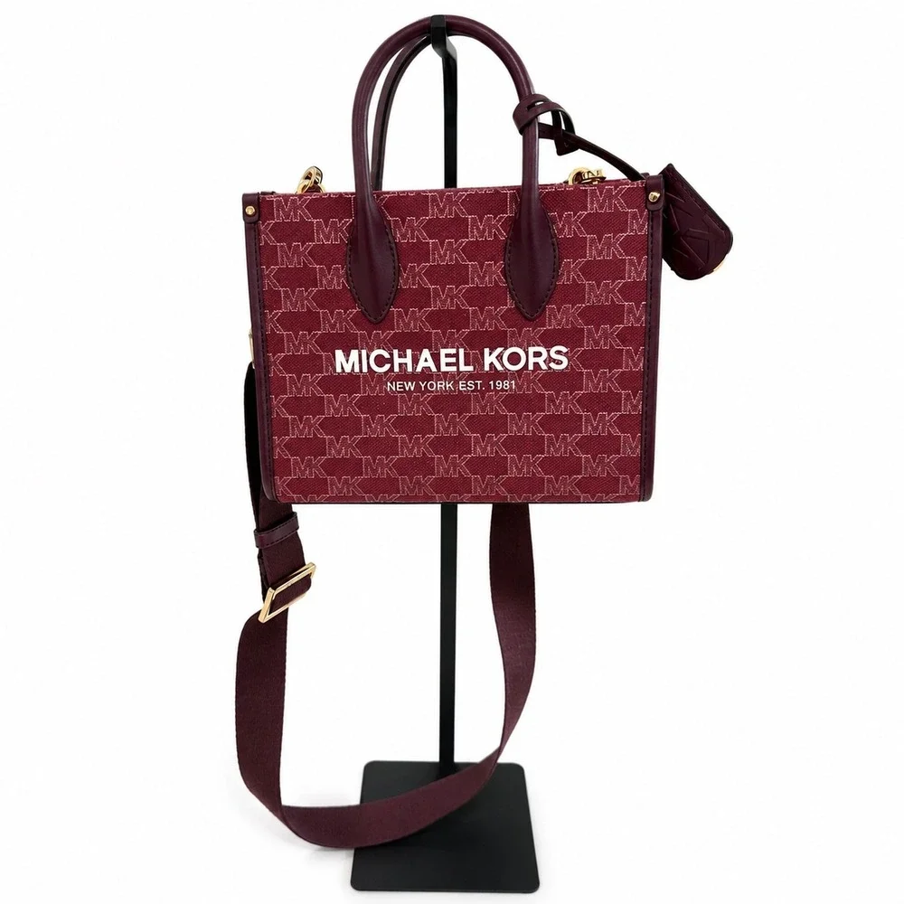 Michael Kors Mirella Small Shopper Tote Merlot Jacquard Crossbody Bag 35F2G7ZC5I